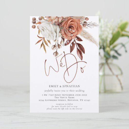 Invitation Fleurs de Terracotta Rustiques Nous faisons Code Q (Debout devant)