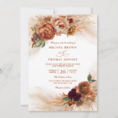 Invitation Fleurs de terre cuite oxydées Mariage Code QR (Devant)