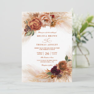 Invitation Fleurs de terre cuite oxydées Mariage Code QR