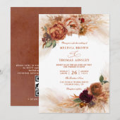 Invitation Fleurs de terre cuite oxydées Mariage Code QR (Devant / Derrière)