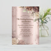 Invitation Fleurs de terre cuite Rose Mariage or Anniversaire (Debout devant)