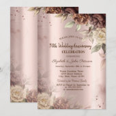 Invitation Fleurs de terre cuite Rose Mariage or Anniversaire (Devant / Derrière)