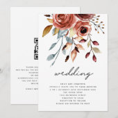 Invitation Fleurs de terre cuite rustiques Code QR de mariage (Devant / Derrière)