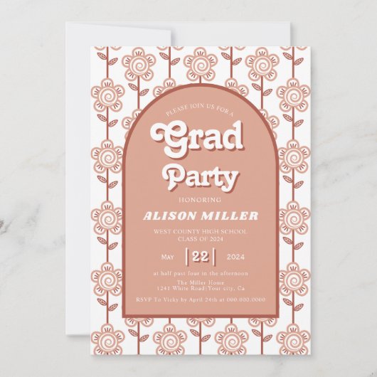 Invitation Fleurs de terre cuite super rétro les années 70 Gr (Devant)