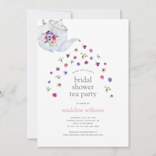 Invitation Fleurs de théière Fête des mariées Tea Party Invit (Devant)