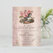Invitation Fleurs de théière vintage scintillement  (Debout devant)