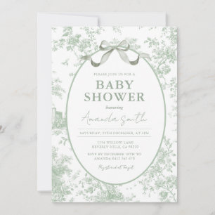 Invitation Fleurs de toile de sage vert poussiéreux pour baby