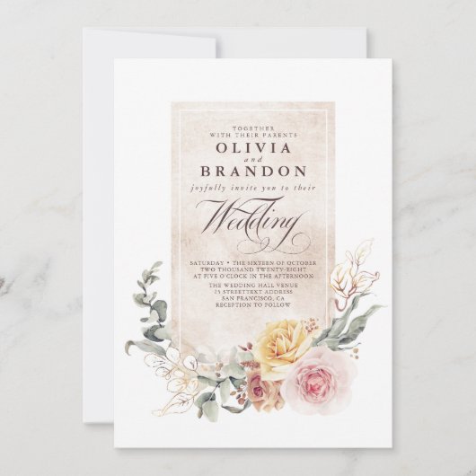 Invitation Fleurs de tons de terre Boho Elégant mariage (Devant)