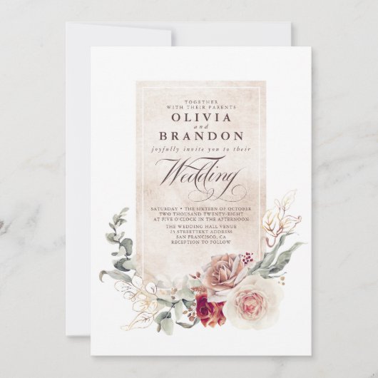 Invitation Fleurs de tons de terre Boho Elégant mariage (Devant)