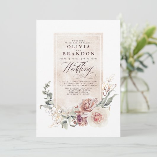 Invitation Fleurs de tons de terre Boho Elégant mariage (Debout devant)