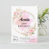 Invitation Fleurs de tourbe rose anniversaire (Debout devant)