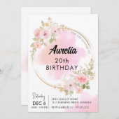 Invitation Fleurs de tourbe rose anniversaire (Devant / Derrière)