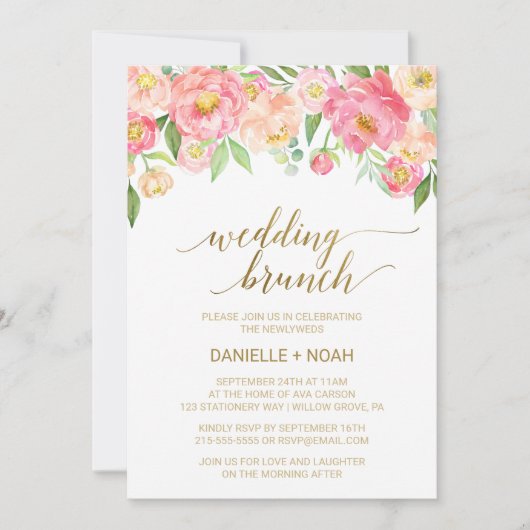Invitation Fleurs de tourbe rose et de poitrine Mariage Brunc (Devant)
