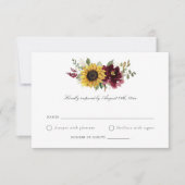 Invitation Fleurs de Tournesol Bourgogne Mariage rustique RSV (Devant)