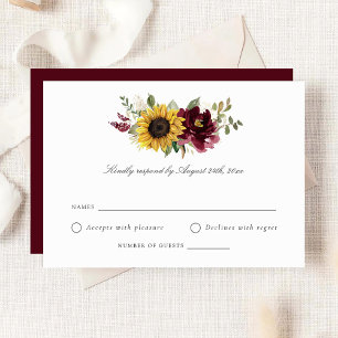 Invitation Fleurs de Tournesol Bourgogne Mariage rustique RSV