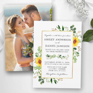 Invitation Fleurs de tournesol de verdure à l'aquarelle Photo