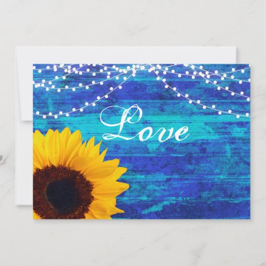 Invitation Fleurs de tournesol et lumières de fée Mariage ble (Dos)