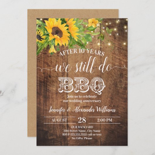 Invitation Fleurs de tournesol pour anniversaire de mariage N (Devant / Derrière)