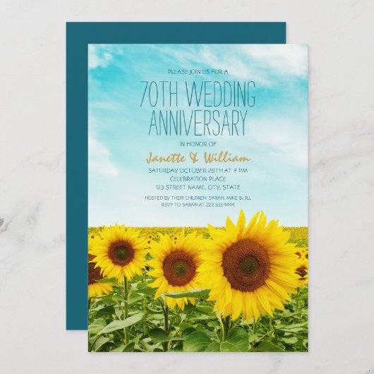 Invitation Fleurs de tournesol rustique pour 70e anniversaire (Devant / Derrière)