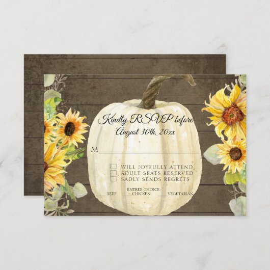 Invitation Fleurs de tournesol rustiques Citrouille blanche e (Devant / Derrière)