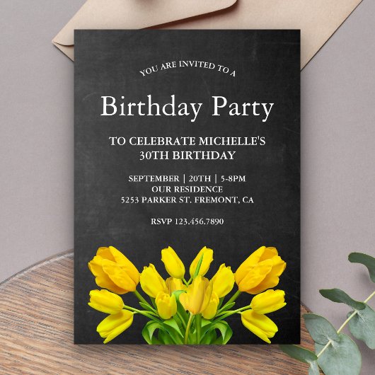 Invitation Fleurs de tulipe jaune vif fête d'anniversaire