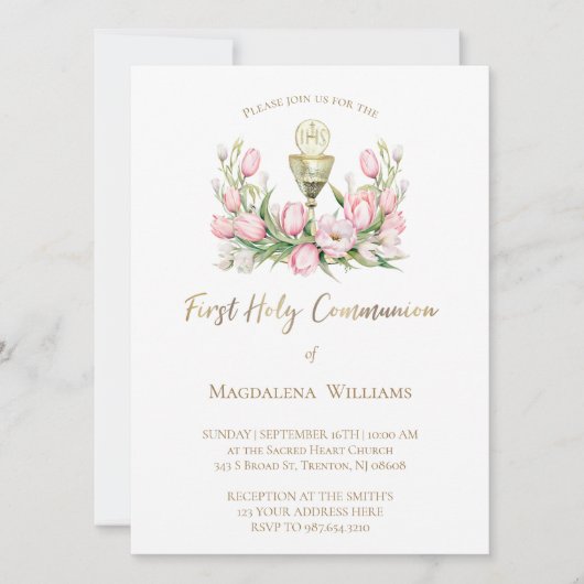 Invitation fleurs de tulipe | Première communion (Devant)