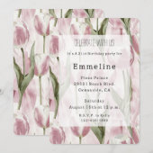 Invitation Fleurs de tulipe rose chic Anniversaire (Devant / Derrière)