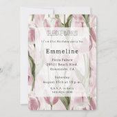 Invitation Fleurs de tulipe rose chic Anniversaire (Devant)