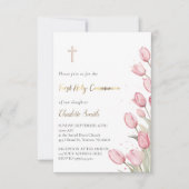 Invitation fleurs de tulipe rose | Première fille communion (Devant)