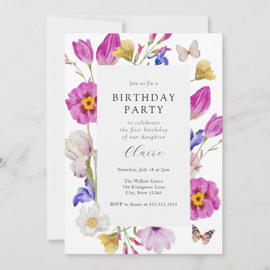 Invitation Fleurs de tulipe rose printemps Anniversaire (Devant)