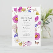 Invitation Fleurs de tulipe rose printemps Anniversaire (Debout devant)