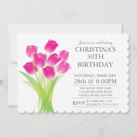 Invitation Fleurs de tulipe typographique moderne fête d'anni (Devant)
