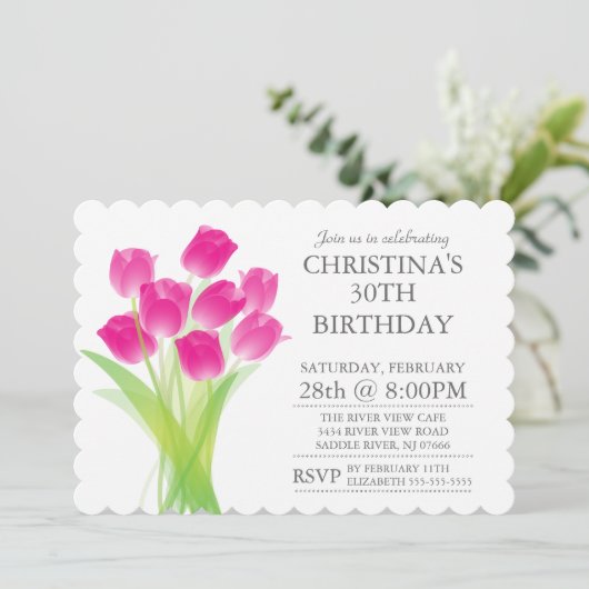 Invitation Fleurs de tulipe typographique moderne fête d'anni (Debout devant)
