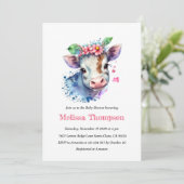 Invitation Fleurs de vache animale de ferme tendance Baby sho (Debout devant)
