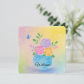 Invitation Fleurs de vase pastel Papillon Art (Debout devant)