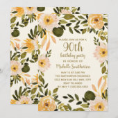 Invitation Fleurs de verdure à la crème jaune 90e anniversair (Devant / Derrière)
