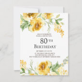 Invitation Fleurs de verdure à l'aquarelle jaune 80e annivers (Devant)