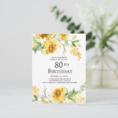 Invitation Fleurs de verdure à l'aquarelle jaune 80e annivers (Debout devant)