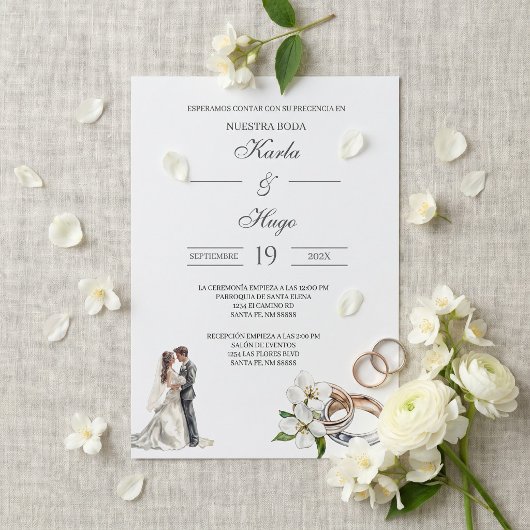 Invitation Fleurs de verdure avec alliance Mariage espagnol