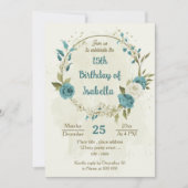 Invitation fleurs de verdure blanches bleues anniversaire (Devant)