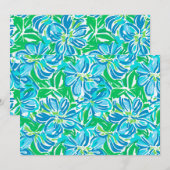 Invitation Fleurs de verdure bleues chic (Devant / Derrière)