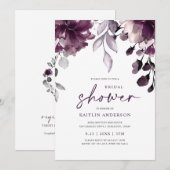 Invitation Fleurs de verdure de mariage de prune violette (Devant / Derrière)