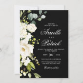 Invitation Fleurs de verdure de roses blanches élégantes (Devant)