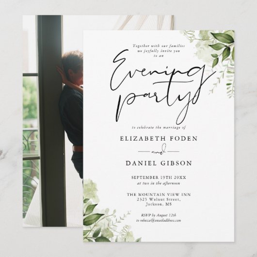 Invitation Fleurs de verdure Photo Mariage Soirée (Devant / Derrière)
