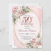 Invitation Fleurs de verdure rose luxueuse 50e anniversaire  (Devant)