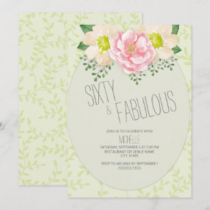 Invitation Fleurs de verdure roses vintage pour 60e anniversa