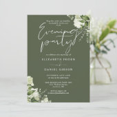 Invitation Fleurs de verdure vert olive Mariage Soirée (Debout devant)