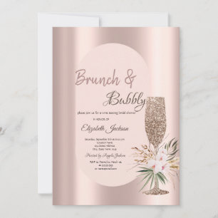 Invitation Fleurs de Verre à Champagne Pailleté Or Rose