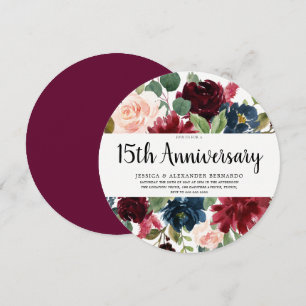 Invitation Fleurs de vin rouge rubis 15e anniversaire de mari
