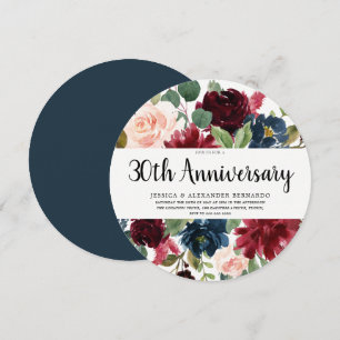 Invitation Fleurs de vin rouge rubis 30e anniversaire de mari